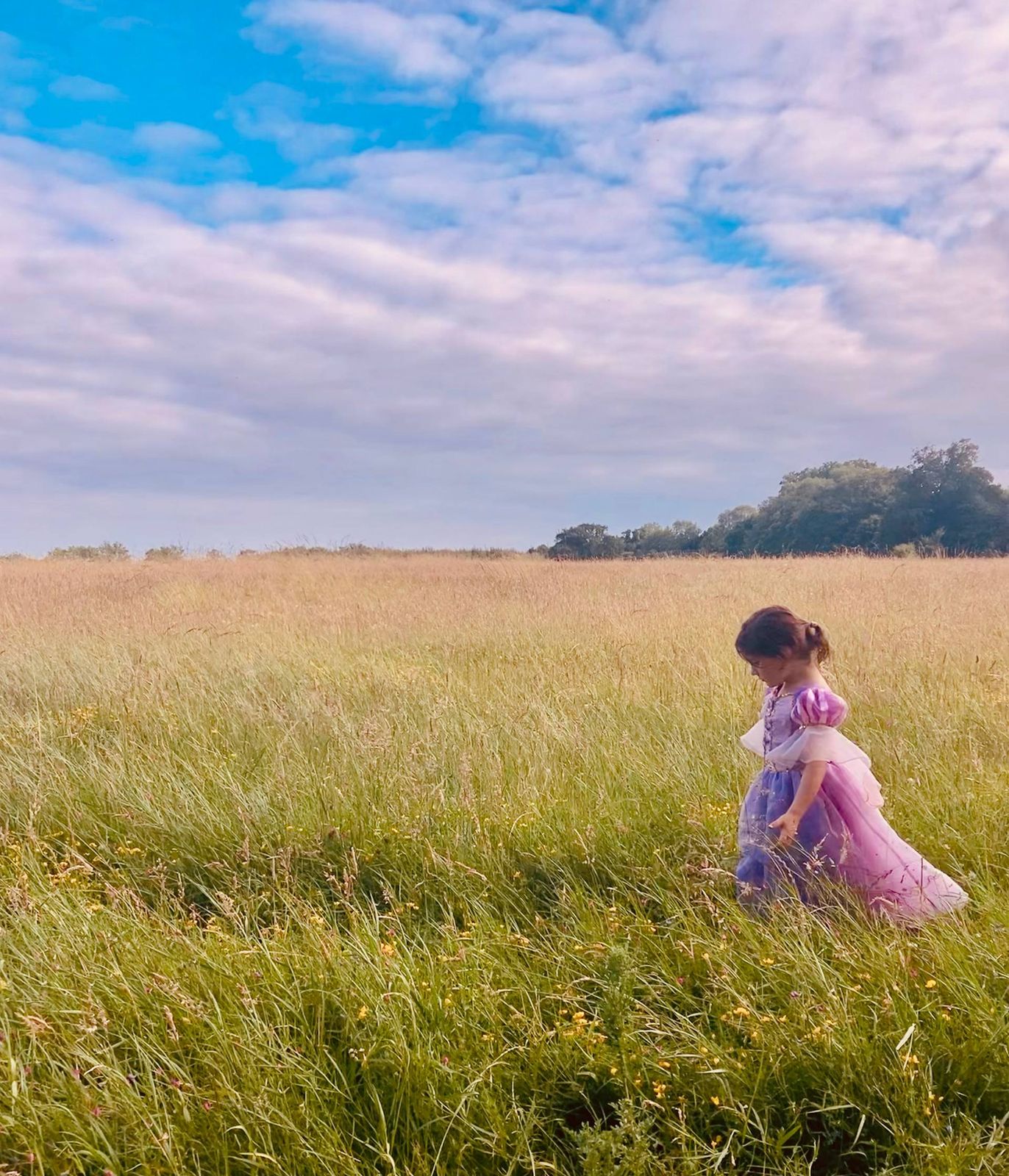 A child walking through tall meadow grass at Draysey Woods